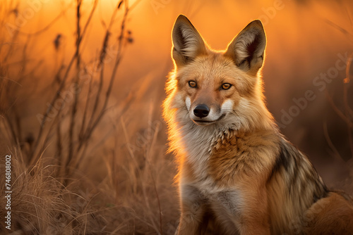 Capturing the Spirit of the Wild: An Alarmed Jackal in its Natural Wilderness Habitat at Sunset © Gordon