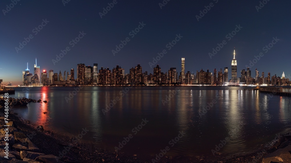 Obraz premium majestic view of a sunset of a city in the United States seen from a beautiful lake in high resolution and quality