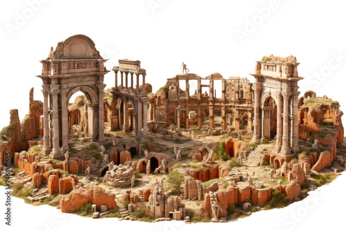 Ancient Roman Forum Historic Ruins Isolated on Transparent Background