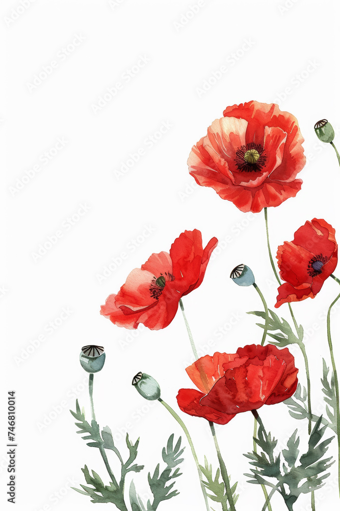 Naklejka premium Illustration of red poppies on a white background