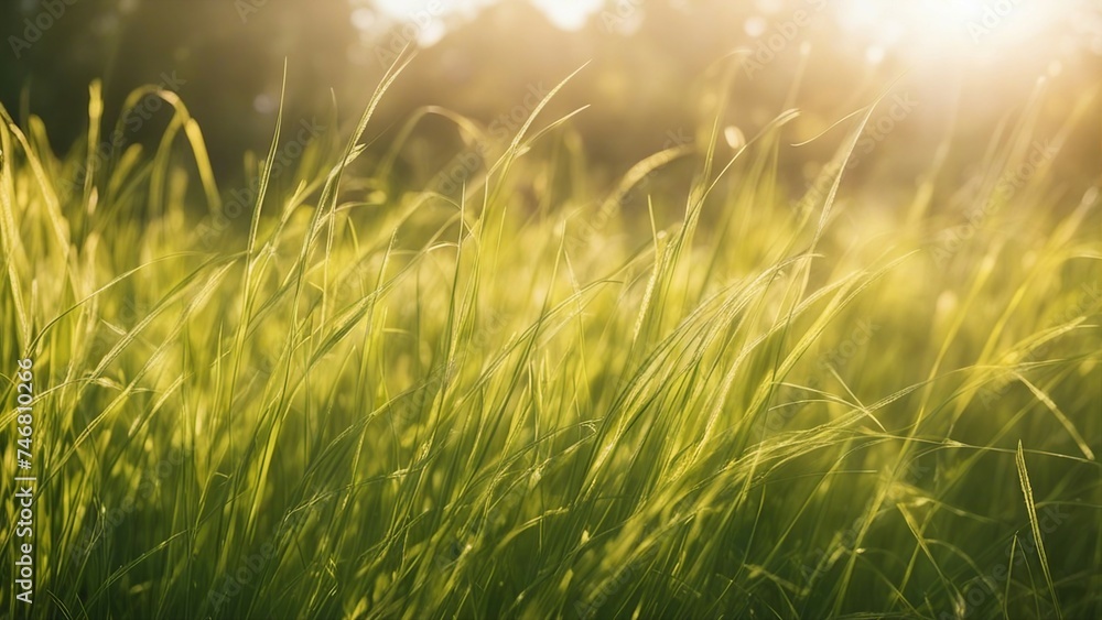 grass and sun grass background with sun beam, soft focus abstract nature  