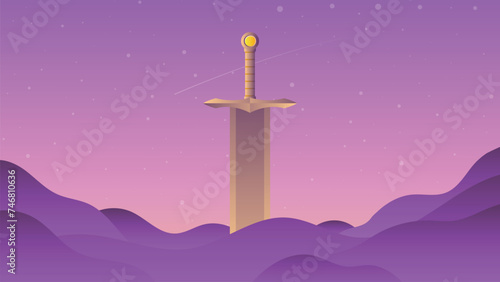 vector illustration of a sword in the middle of the desert