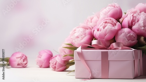 Flowers bouquet of peonies soft pastel color background.