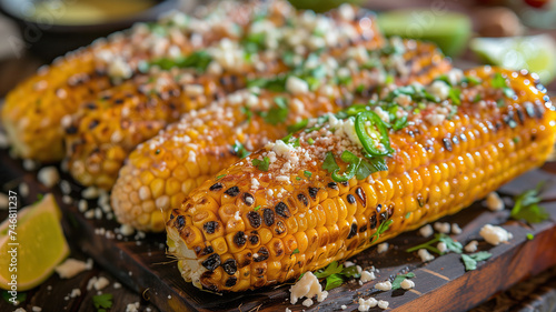 Elotes, delicious grilled mexican street corn on a plate