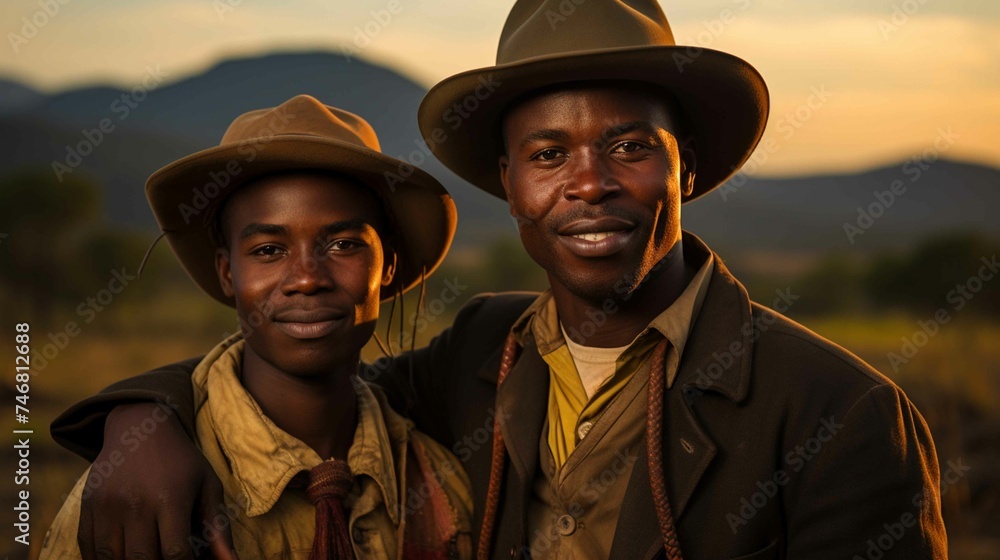 Young Haitian couple looking at camera with hat and work