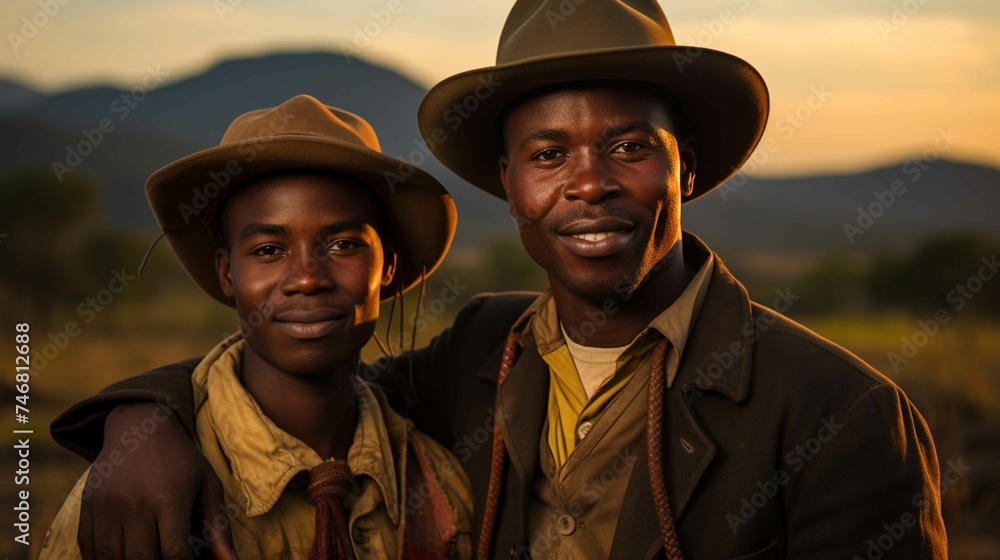 Young Haitian couple looking at camera with hat and work Young Haitian couple looking at camera with hat and work