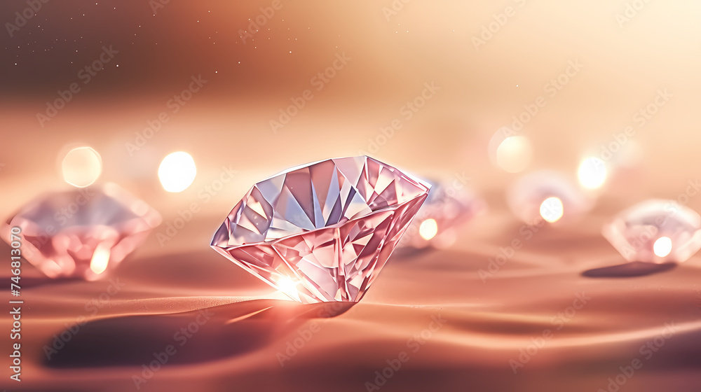 Diamonds, precious gemstones on soft light background Diamonds, precious gemstones on soft light background