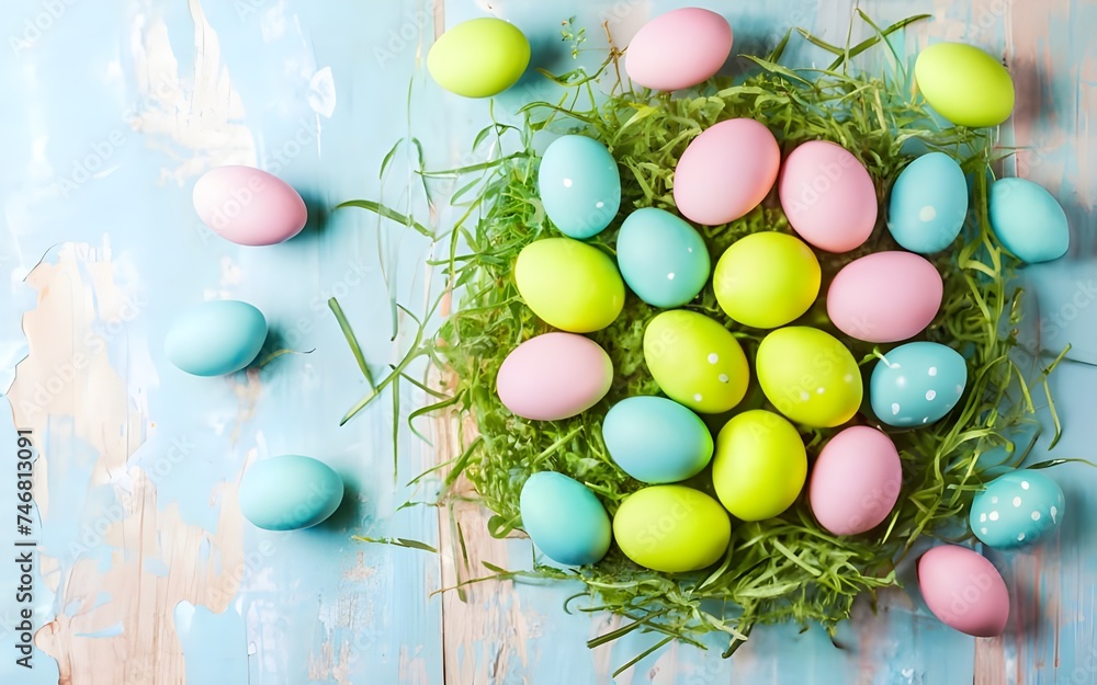 Obraz premium colored easter eggs, pastel color background, easter concept.