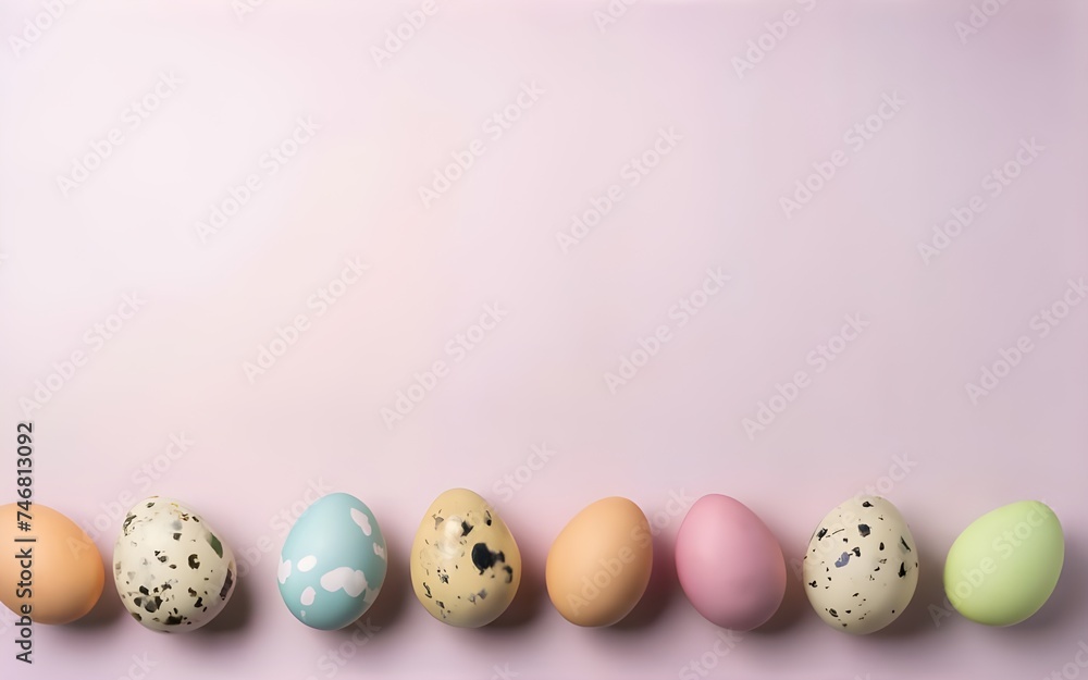 colored easter eggs, pastel color background, easter concept.