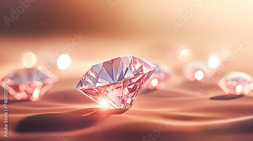 Diamonds  precious gemstones on soft light background
