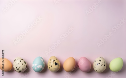 colored easter eggs, pastel color background, easter concept.