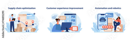 Retail Tech Vector Set. Streamlined supply chain, enhanced customer experience.