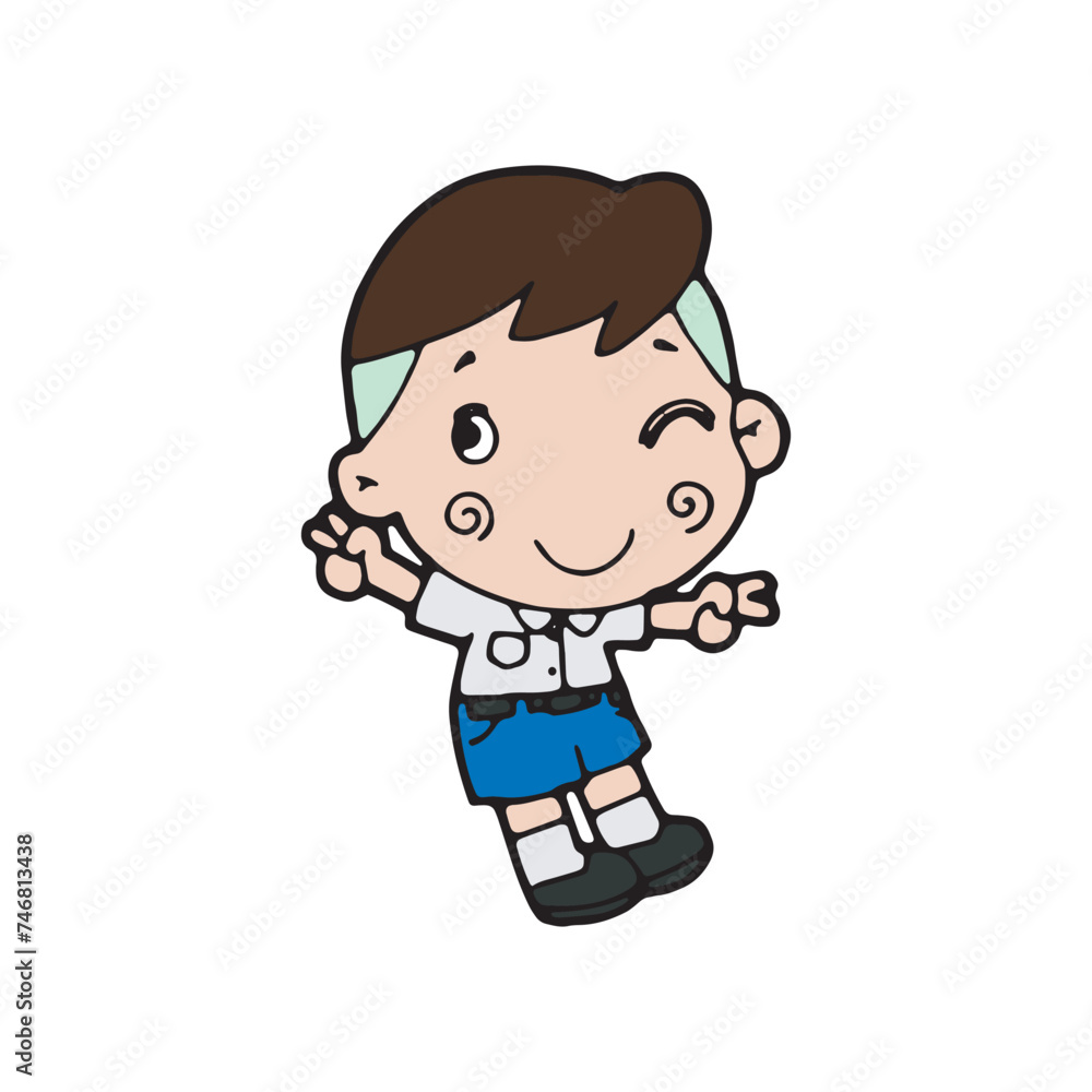thai students cleaning up school classroom, cute cartoon kawaii vector illustration thai students cleaning up school classroom, cute cartoon kawaii vector illustration