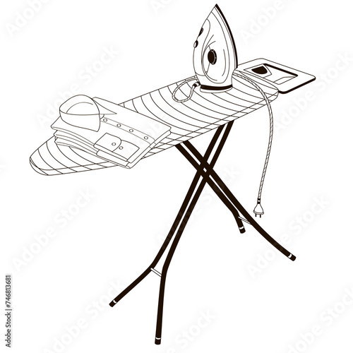 ironing board with iron and clean shirts