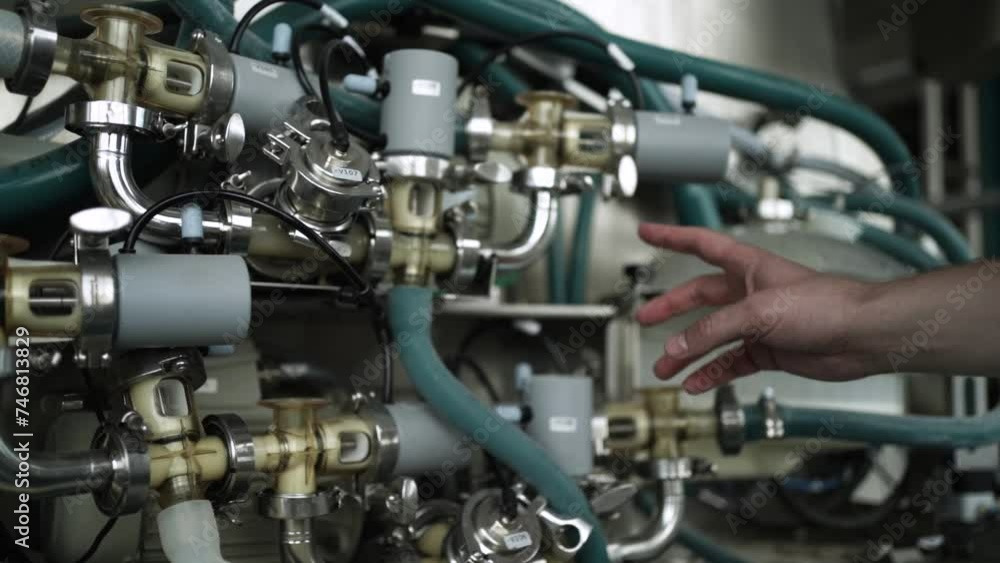 Cow milking system. Atomatiс dairy robot for milking cows at dairy farm Cow milking system. Atomatiс dairy robot for milking cows at dairy farm