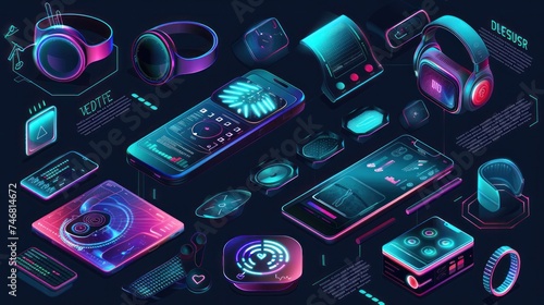 Vector illustration of smart devices infographics featuring trendy wearable electronics photo