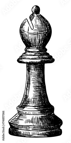 bishop chess piece hand drawn sketch isolated transparent background vector illustration for card poster modern trendy design photo