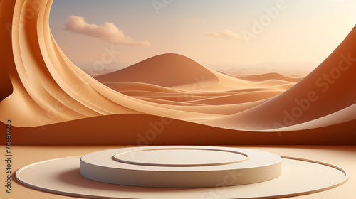 Podium on dessert sand dune background for product placement  