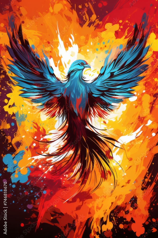 A colorful painting featuring a bird in vibrant hues against a bright background. The bird is depicted in a realistic style, showcasing intricate details and bold colors A colorful painting featuring a bird in vibrant hues against a bright background. The bird is depicted in a realistic style, showcasing intricate details and bold colors