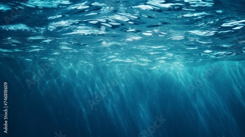 Underwater background with ripples and bubbles. Blue water surface. © Voilla