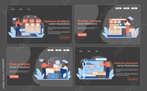 Digital Marketing Consumer Engagement Set. Visuals illustrating customer feedback.