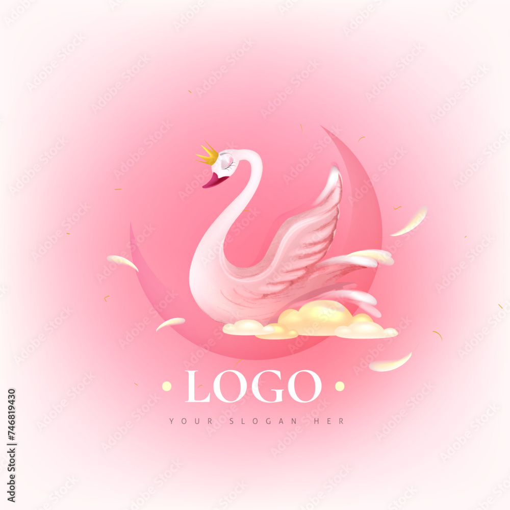 Elegant pink swan Logo vector illustration. Stars and crescent . Eps 10 Elegant pink swan Logo vector illustration. Stars and crescent . Eps 10