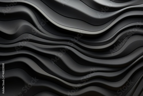 A minimalist black backdrop with a series of abstract wavy lines in varying sizes and thicknesses. The lines curve and intersect creating a dynamic and visually striking pattern