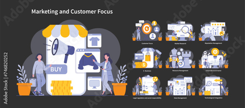 Marketing and customer focus concept. Flat vector illustration.