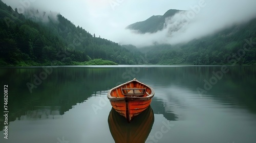 An empty boat on a lake © Cho