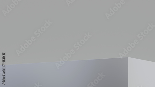 Abstract empty silver podium on silver background. Mock up stand for product presentation. Minimal concept.