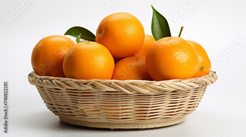 Clementine mandarins in basket on white background, suitable for healthy lifestyle concepts and more
