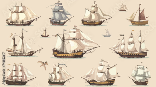 set of ships isolated background illustration vector