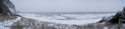 Majestic and beautiful panorama landscape along the St.Lawrence River during winter.