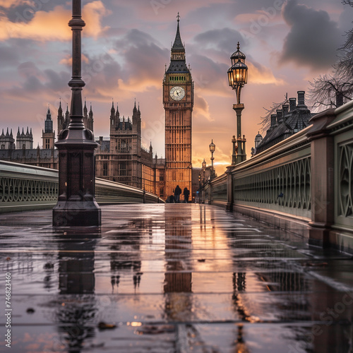 Sunset View of Big Ben and Westminster Bridge in London