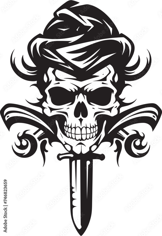 Fototapeta premium Pirate Captains Insignia Emblem of Rogues Dagger Piercing Skull Badge Swashbucklers Legacy Icon
