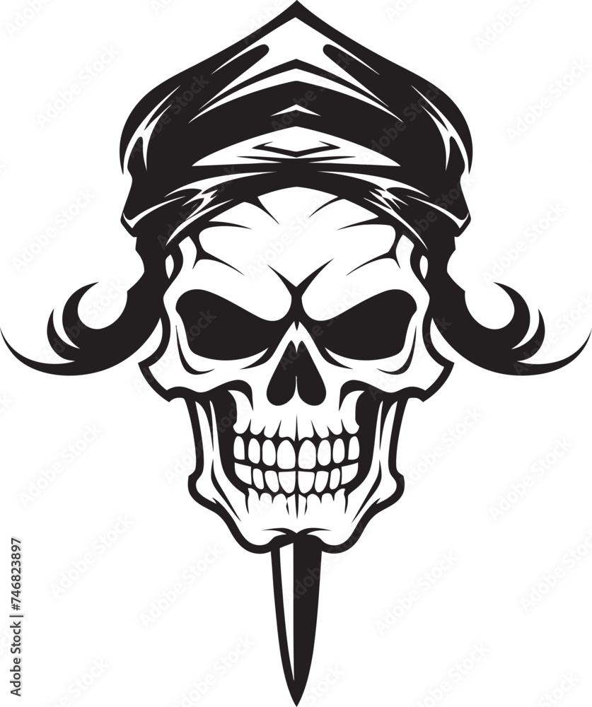 Fototapeta premium Cutthroat Pirate Symbol Jolly Roger Dagger Skull with Dagger Badge Iconic Piracy