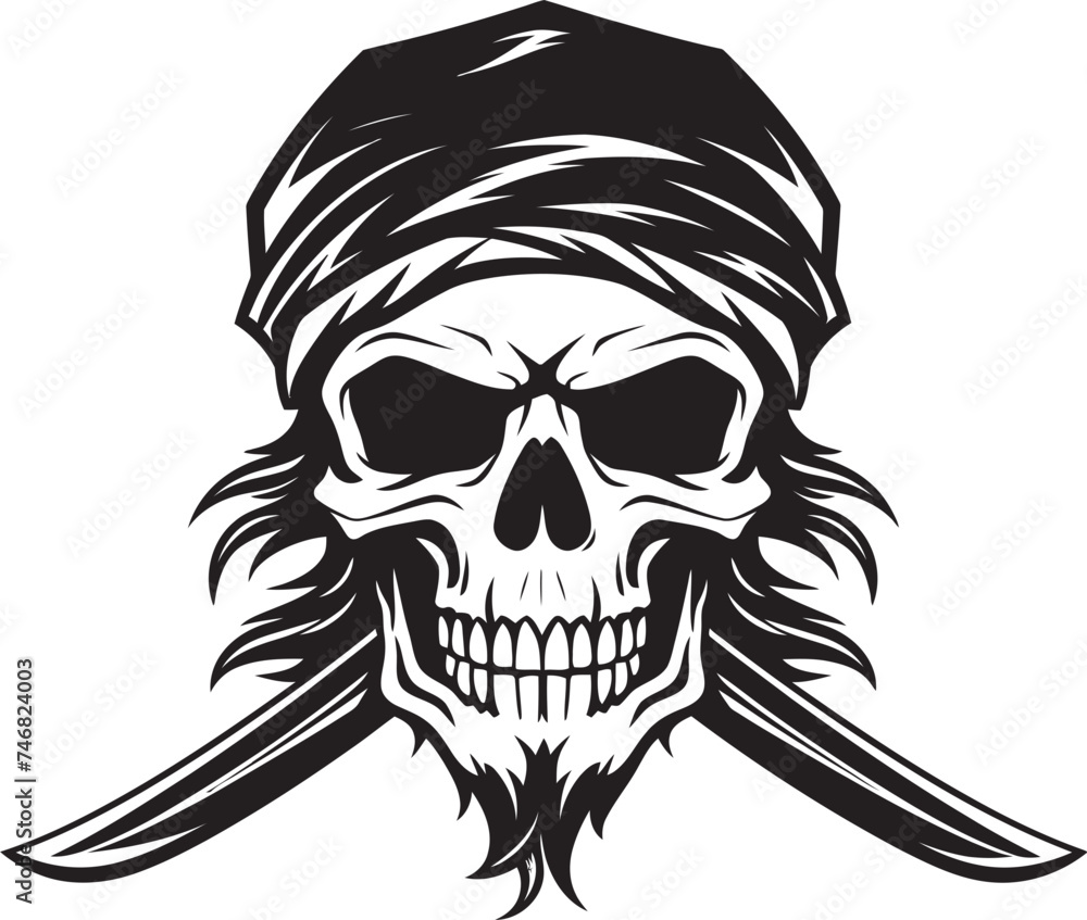 Fototapeta premium Jolly Roger Emblem Skull with Dagger Logo Skull and Dagger Badge Buccaneers Legacy Insignia