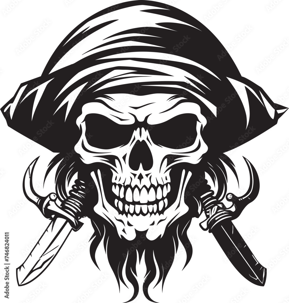 Fototapeta premium Skull and Dagger Badge Buccaneers Legacy Insignia Pirates Legacy Crest Jolly Roger with Blade