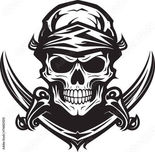 Fototapeta Naklejka Na Ścianę i Meble -  Jolly Roger Dagger Iconic Pirate Mark Skull and Dagger Crest Symbol of Rogues