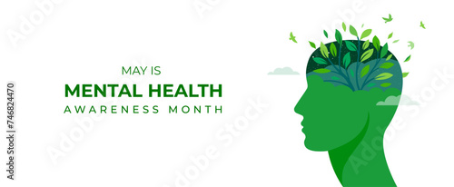 Mental Health Awareness Month. Raising awareness of depression campaign. Abstract head profile concept design and illustration photo