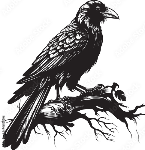 Brooding Ravens Perch Vector Graphic Art Ravens Keep Vector Logo Symbolism