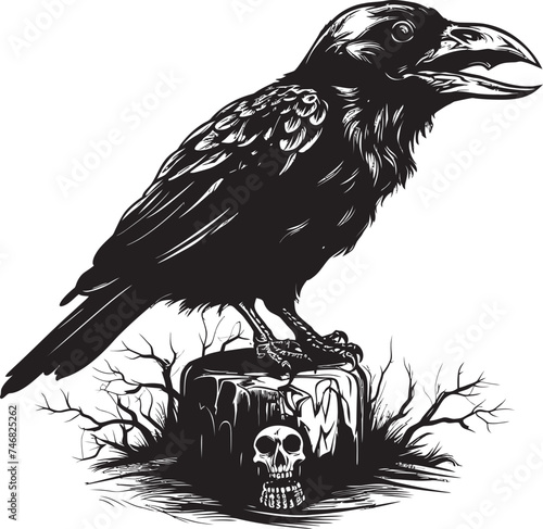 Ravens Reverie Vector Skull Art Dark Ravens Watch Vector Graphic Design