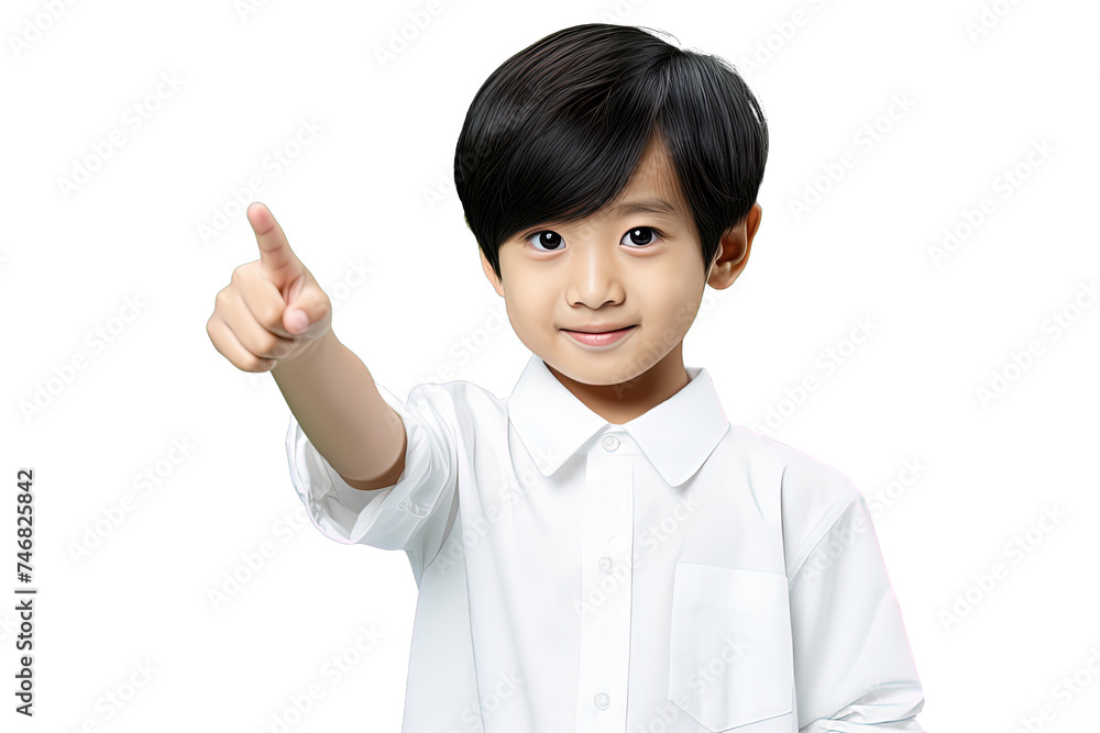 Close up of a chinese boy pointing with his finger Close up of a chinese boy pointing with his finger