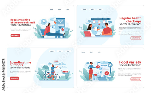 Smell Care Education Set. Web banners showing smell training, health check-ups.
