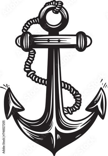 Seafaring Tradition Emblem Anchor Rope Vector Design Oceanic Discovery Badge Ship Anchor with Rope Graphic