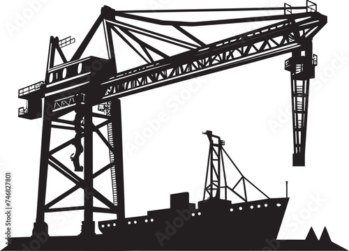 Dockside Crane Icon Port Crane Vector Design Harbor Freight Handler Badge Shipping Port Crane Graphic