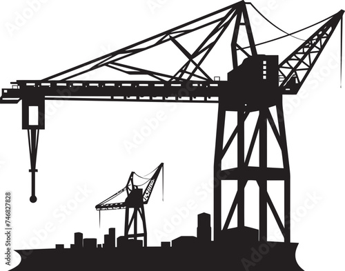 Coastal Logistics Badge Shipping Port Crane Design Nautical Harbor Operations Symbol Crane Vector Graphic