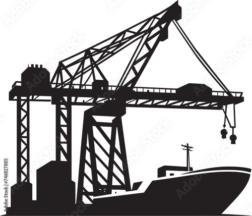 Seaport Infrastructure Emblem Crane Vector Logo Marine Cargo Handling Symbol Shipping Port Crane Design