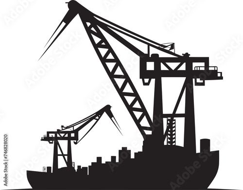 Maritime Container Terminal Logo Port Crane Vector Icon Coastal Freight Crane Symbol Shipping Port Crane Design