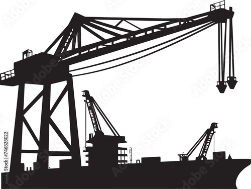 Nautical Harbor Operations Emblem Crane Vector Graphic Marine Terminal Logo Port Crane Vector Design